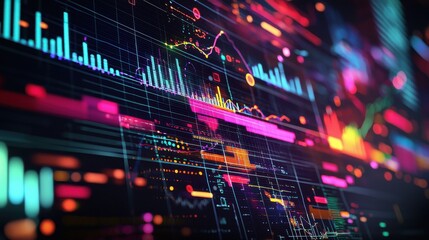 A detailed graph on a computer screen, with vibrant colors and dynamic data points, representing the role of big data in decision-making, analytics, and business intelligence in modern industries