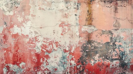 Fototapeta premium Empty Old Brick Wall Texture. Painted Distressed Wall Surface. Grungy Wide Brickwall. Grunge Red Stonewall Background. Shabby Building Facade With Damaged Plaster. Abstract Web Banner. Copy Space , ai