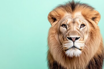 Fototapeta premium A lion is staring at the camera, a relaxed and curious mood, The lion is the main focus