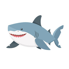 a cute a shark isolated white background,cartoon,2d flat vector
