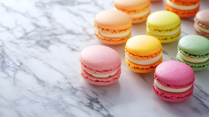 Obraz premium Colorful macarons on elegant marble surface