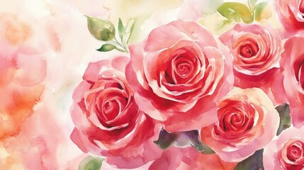 Fototapeta premium Card Featuring Elegant Watercolor Roses
