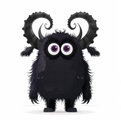 a monster with big horns and big eyes isolated white background,cartoon,2d flat vector

