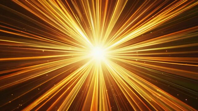 Radial sunburst pattern emanates from center. Alternating yellow and orange rays pulse subtly. Sparkle effects twinkle across frame, enhancing dynamic feel.	