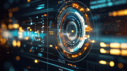 Stereoscopic data chart with layered 3D visual elements and a dynamic blue and white color scheme, featuring a technical design with a comprehensive data table and interactive visual data screen,
