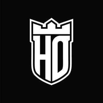 recommend clip art: HO Logo shield shape with geometric crown inside white outline on black background template design
