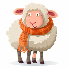 Fototapeta premium A sheep with a scarf isolated white background,2d flat vector 