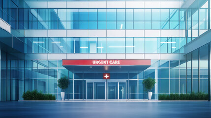 The entrance to an urgent care center with clear glass doors and windows, marked by a prominent sign, promises swift and professional medical attention.