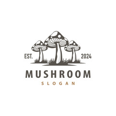 Mushroom Logo, Simple Minimalist Retro Plant Silhouette Plantation Design Business Brand