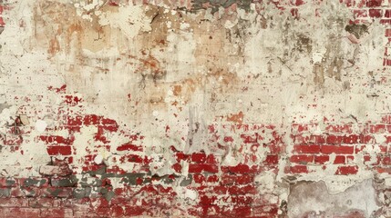 Empty Old Brick Wall Texture. Painted Distressed Wall Surface. Grungy Wide Brickwall. Grunge Red Stonewall Background. Shabby Building Facade With Damaged Plaster. Abstract Web Banner. Copy Space , ai