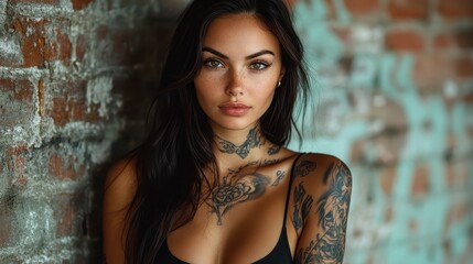 Fototapeta premium Portrait of a Tattooed Woman with Green Eyes