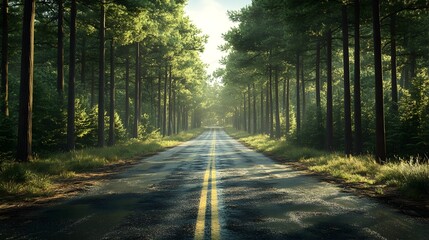 Obraz premium Winding Road Disappearing Into the Infinite Pine Forest Landscape
