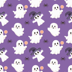 The seamless pattern is a cute cast. Halloween holiday. Fabulous vintage background.