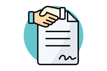 Contract colored outline icon. document with handshake. icon related to law and justice.  law elements vector illustration