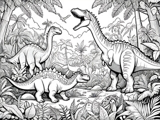 Jurassic Jungle with Playful Baby Dinosaurs and Ferns