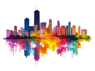 Fototapeta premium PNG Colorful skyline of Chicago during sunset