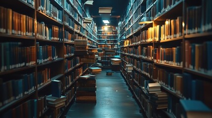Bookshelf with Floating Books in a Library