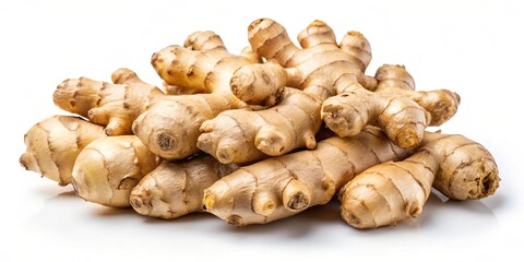 Fototapeta premium Fresh ginger root isolated on white background, perfect ingredient for health and organic cooking recipes