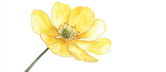 Obraz premium Close up of a yellow meadow flower commonly known as buttercup Hand painted watercolor illustration on a white background
