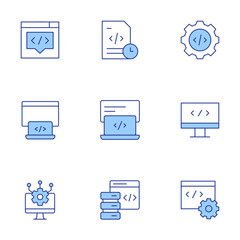Programming icons set. Line Duotone style, editable stroke. coding, time, programming, code, settings, web development, api