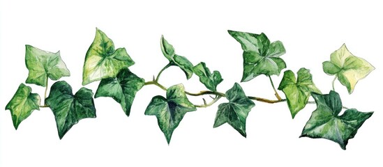 Fototapeta premium Broader element of green ivy Hand drawn watercolor illustration