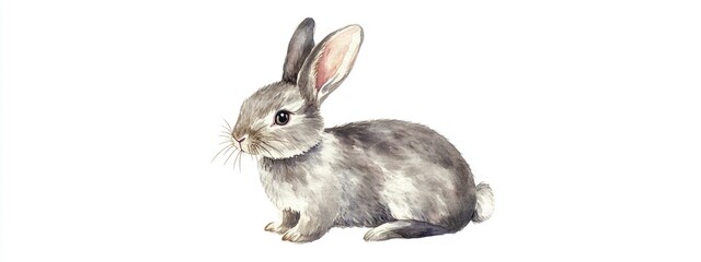 Obraz premium Adorable gray bunny rabbit watercolor illustration with a pastel Easter theme on a transparent white background perfect for greeting cards stationery or holiday decorations