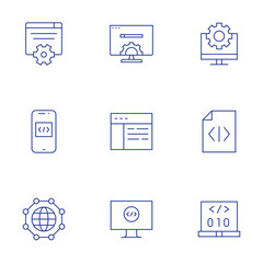 Programming icons set. Thin Line style, editable stroke. computer, code, network, smartphone, development, webpage, website, programming