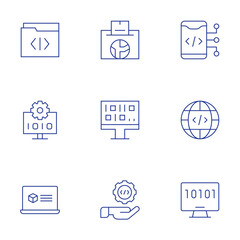 Programming icons set. Thin Line style, editable stroke. d programming, web programming, programming, coding, folder, vote, algorithm