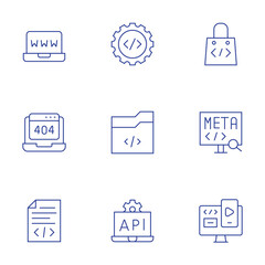 Programming icons set. Thin Line style, editable stroke. programming, api, software development, Frame, coding, file, meta, www, responsive