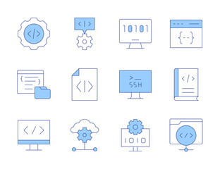 Programming icons. Line Duotone style, editable stroke. programming, programming language, coding, web programming, code, api