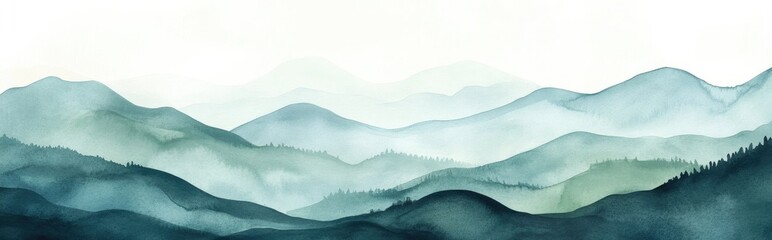 Abstract watercolor illustration of hilly landscapes in a digital format
