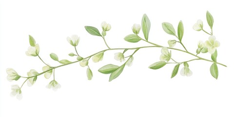Obraz premium A delicate green twig with leaves featuring a watercolor illustration on a white background Botanical artwork showcasing Gypsophila in light green