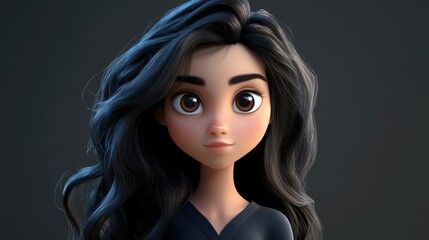 Fototapeta premium 3D cartoon of a young stunning character with flowing dark locks