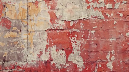 Empty Old Brick Wall Texture. Painted Distressed Wall Surface. Grungy Wide Brickwall. Grunge Red Stonewall Background. Shabby Building Facade With Damaged Plaster. Abstract Web Banner. Copy Space , ai