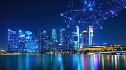 Night Cityscape with Futuristic Network