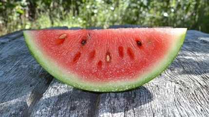 Fresh Watermelon Slice on Wooden Background