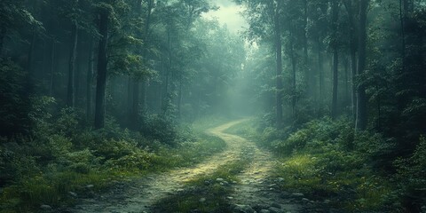 Misty Forest Path  Woodland Hiking Trail  Nature Background