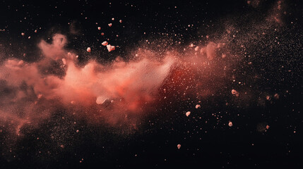 Naklejka premium red and brown color powder dispersion, diagonally in black background, hyperrealistic,