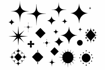 Set of different sparkles icons, Collection of star sparkles silhouette vector 