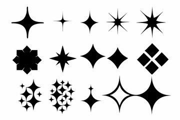 Set of different sparkles icons, Collection of star sparkles silhouette vector 