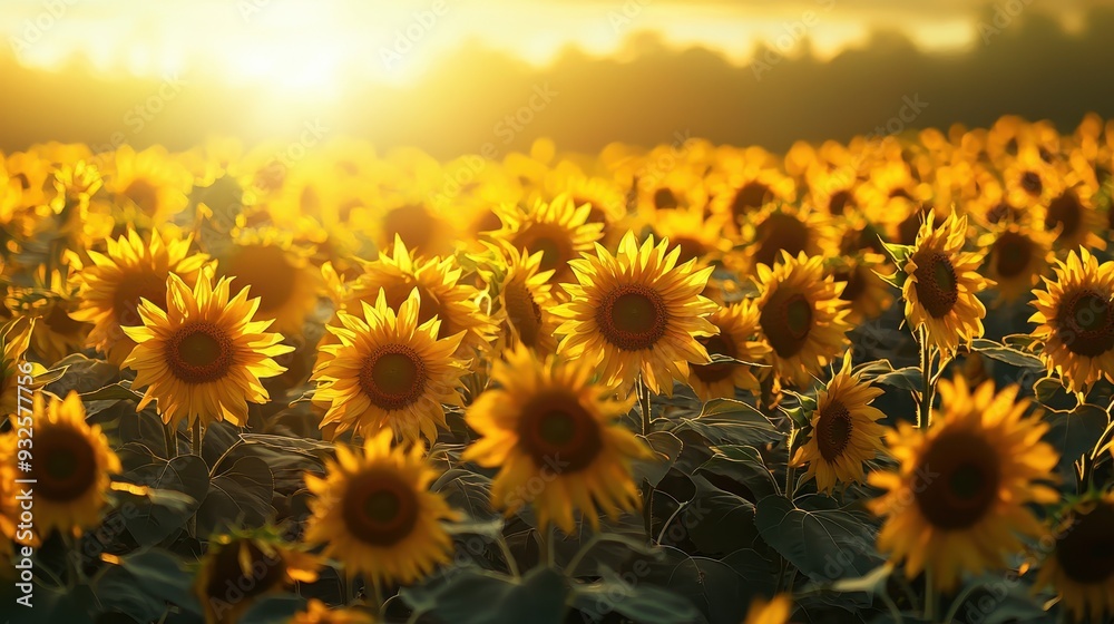 Canvas Prints sunflowers field at sunset golden hour