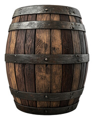 Obraz premium PNG Wooden barrel with metal bands in a studio setting