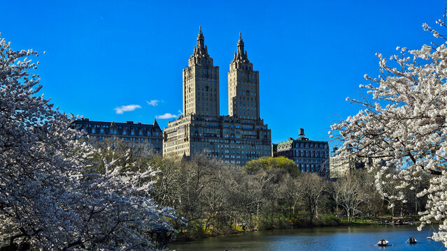 The view from central park towards the San remo building at the upper westside of new york city, USA.