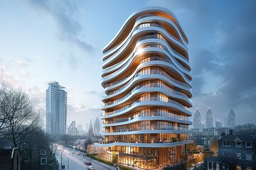 Obraz premium A tall building with a lot of windows and balconies