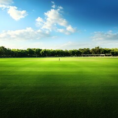 Obraz premium Cricket Ground with Pitch A well maintained sports field with a cricket pitch in the center surrounded by stands for spectators The ground is set for a competitive game of cricket