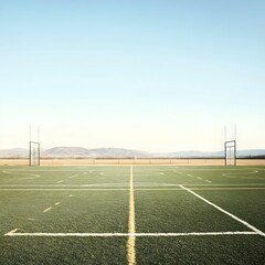 Outdoor Lacrosse Field with Marked Lines and Goals for Competitive Sports Game or Tournament