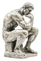 PNG Thinking man sculpture in a gallery exhibition