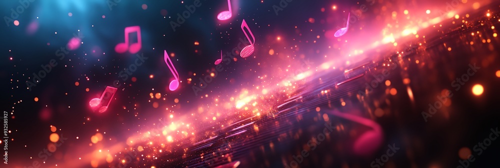 Poster A colorful background with musical notes scattered throughout. The notes are in different sizes and colors, creating a dynamic and lively atmosphere. Scene is energetic and fun