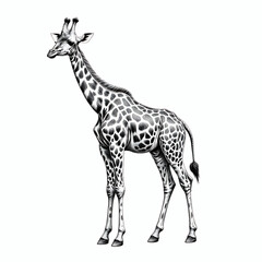 Fototapeta premium Giraffe black and white drawing on white background