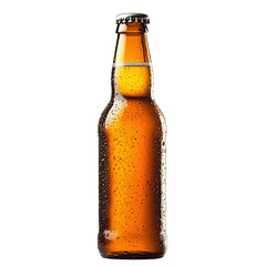 Amber Bottled Beer on White Background Closeup Shot